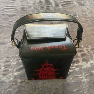 Chinese Takeout Box Novelty Crossbody Bag Black Red Pagoda Mini Purse